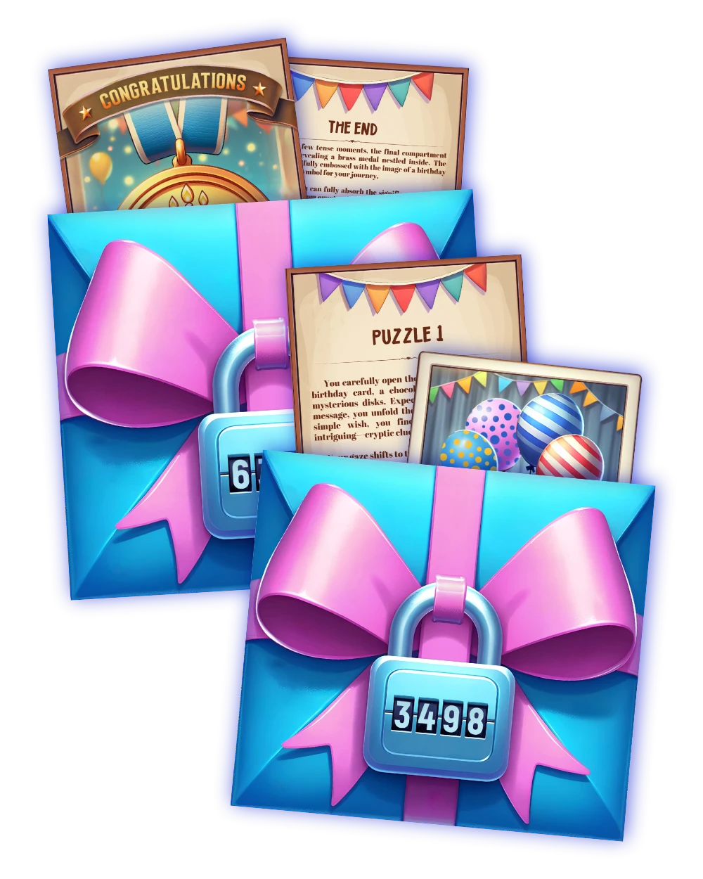 The Birthday Cake DIY Escape Room Kit is a Printable Escape Room that includes hints to the escape room puzzles for the players to use during the game.