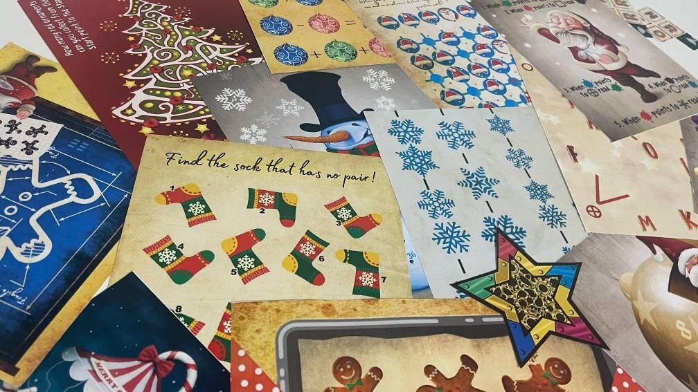 Christmas escape room printable set combining holiday cheer with family-friendly brain teasers.