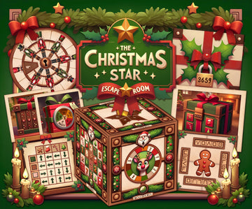 Printable Christmas Escape Room game where players solve puzzles to assemble the Magical Christmas Star. Perfect DIY Escape Room at home for families, kids, and adults during the holidays. Enjoy festive fun and brain-teasing challenges this season!