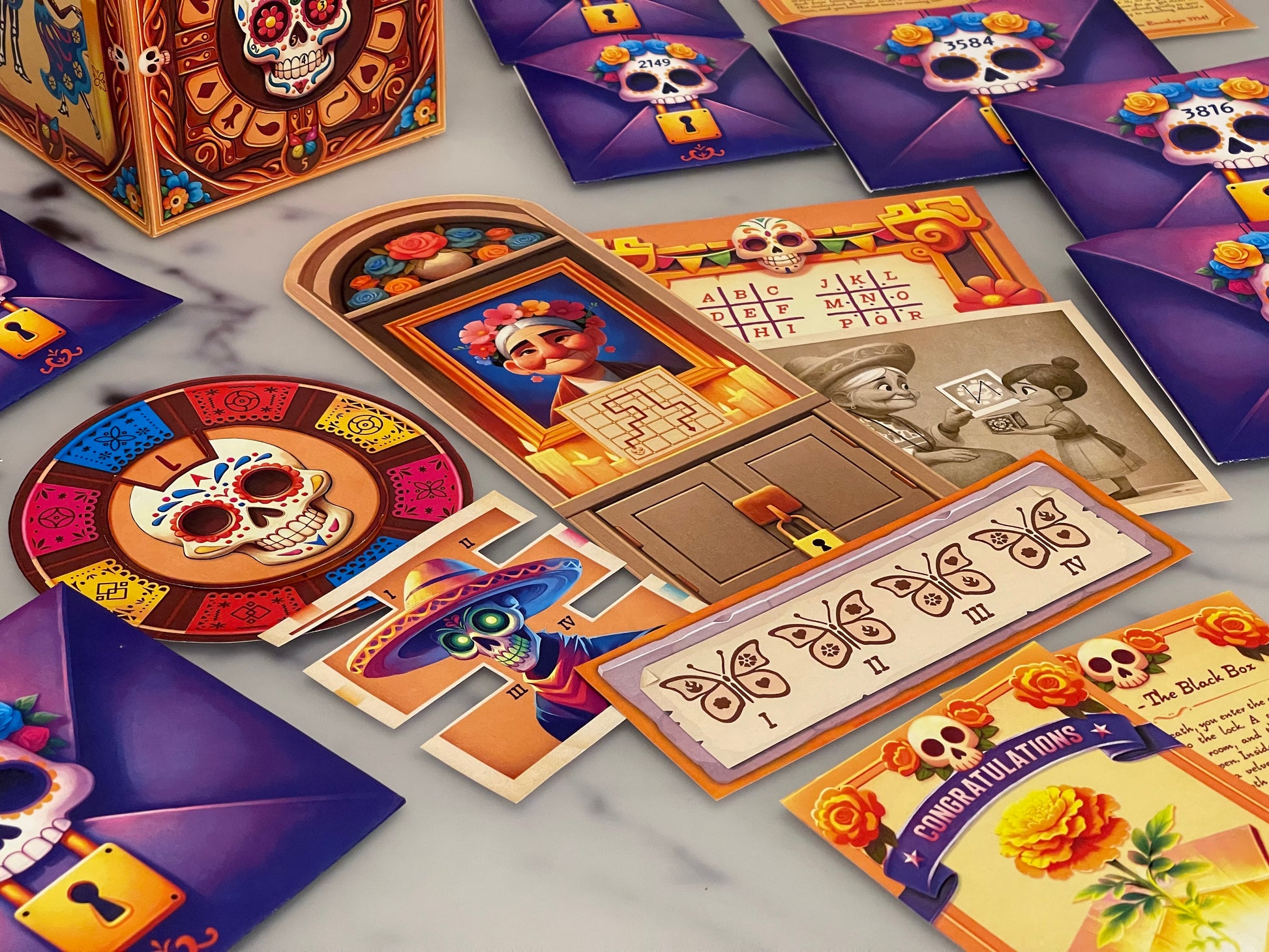 This printable Halloween escape room embraces the spirit of Dia de los Muertos, offering Day of the Dead-themed puzzles and engaging clues. Perfect for an at-home celebration or spooky party fun.