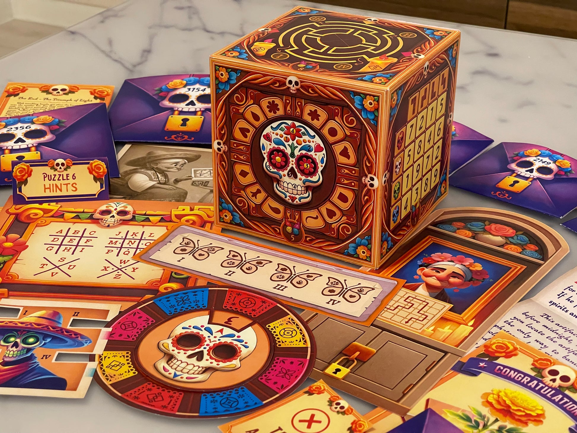 Immerse yourself in the vibrant world of the Day of the Dead with this printable escape room. With Dia de los Muertos themes and six unique puzzles, it&#39;s the perfect addition to any Halloween escape room experience.