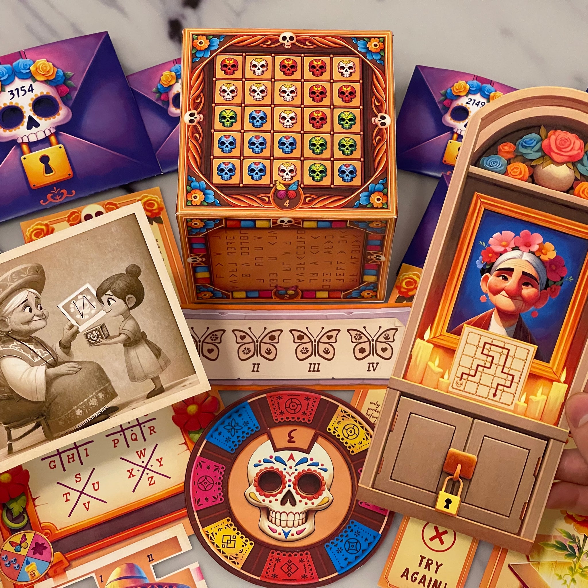 This Dia de los Muertos DIY Escape Room is a printable Halloween adventure packed with intricate puzzles and Day of the Dead-inspired artwork. Perfect for an at-home celebration with family and friends!