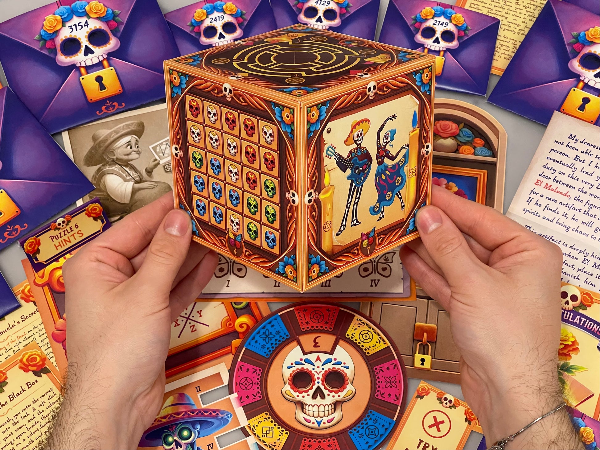 Celebrate Dia de los Muertos with this printable escape room! Featuring six creative puzzles and clues, this Halloween escape room brings the spirit of the Day of the Dead into your home for a fun, spooky challenge.