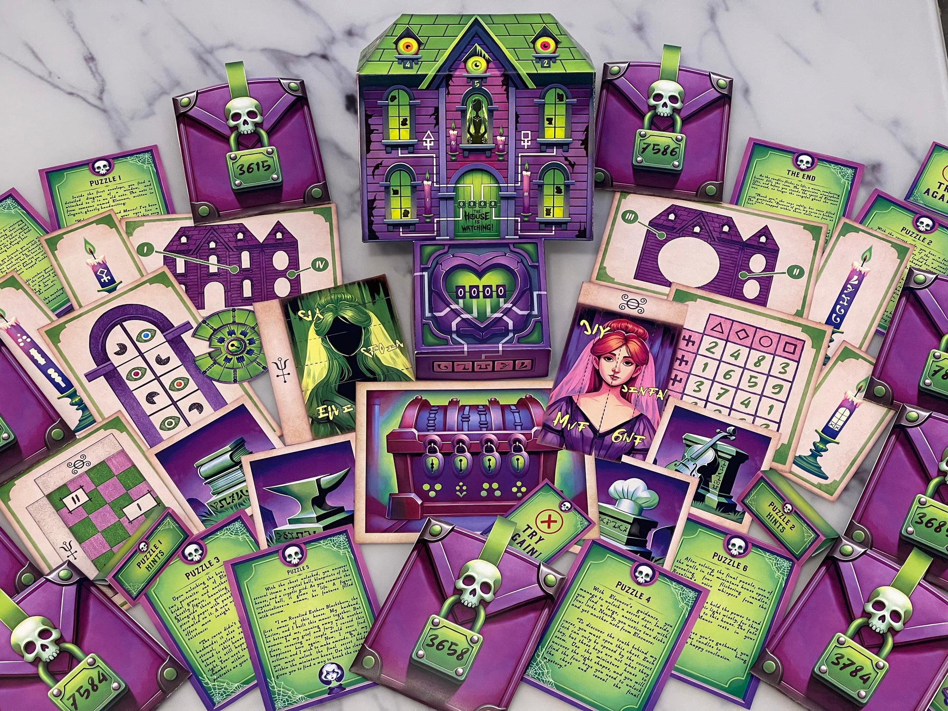 Haunted Escape Room DIY Kit – Step inside a haunted house filled with puzzles and ghostly encounters in this printable escape room game! Perfect for a spooky adventure at home or Halloween party. Easy to set up, instant download available.