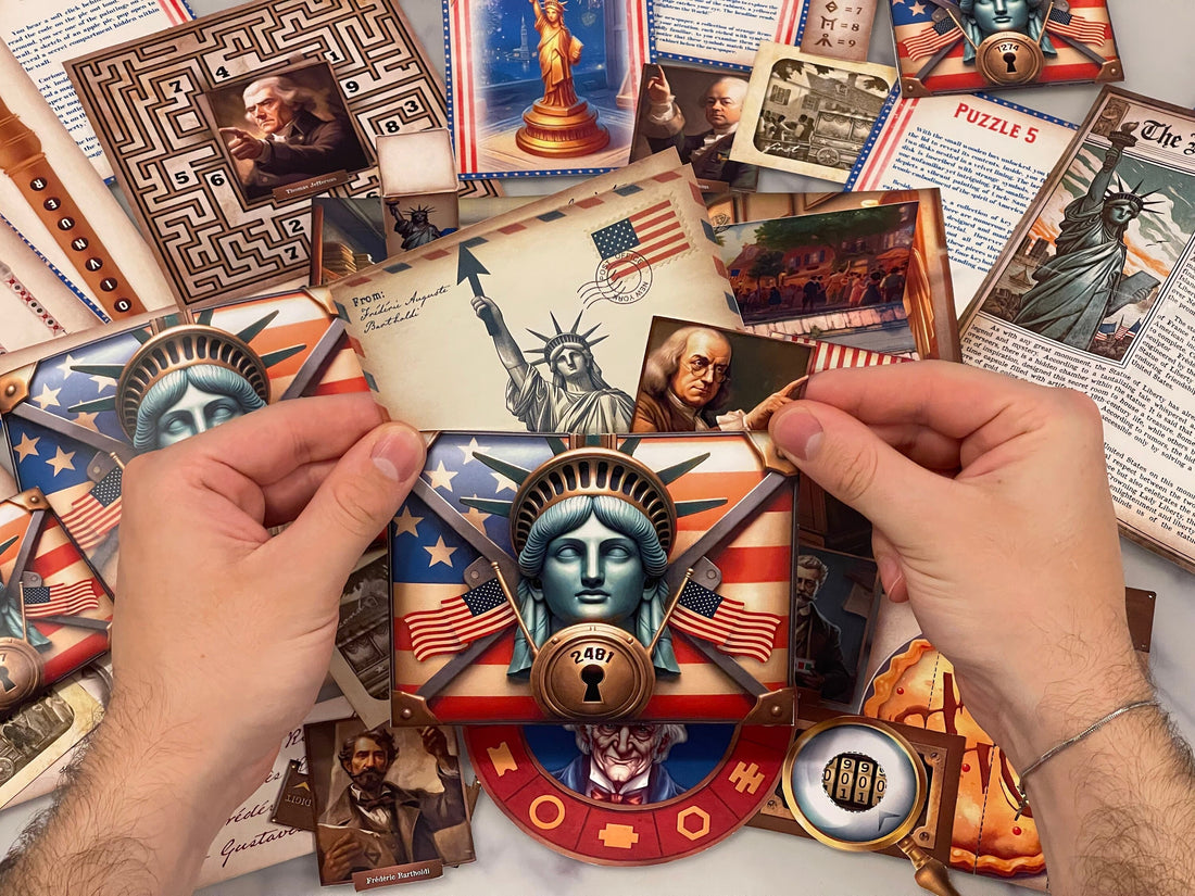 The game cover of an Independence Day Escape Room. The 4th ofJuly DIY Escape Room Kit offers an educational and fun adventure for all ages. Perfect for an Independence Day family game, or4th of July party.