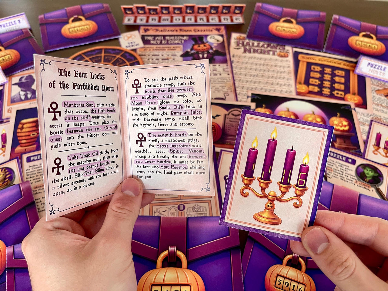 Kids and family Halloween game – Escape room printable. Halloween Heist includes puzzles with pumpkins, witches, ghosts, and vampires. Medium difficulty escape adventure, 60 minutes of fun, no props required.