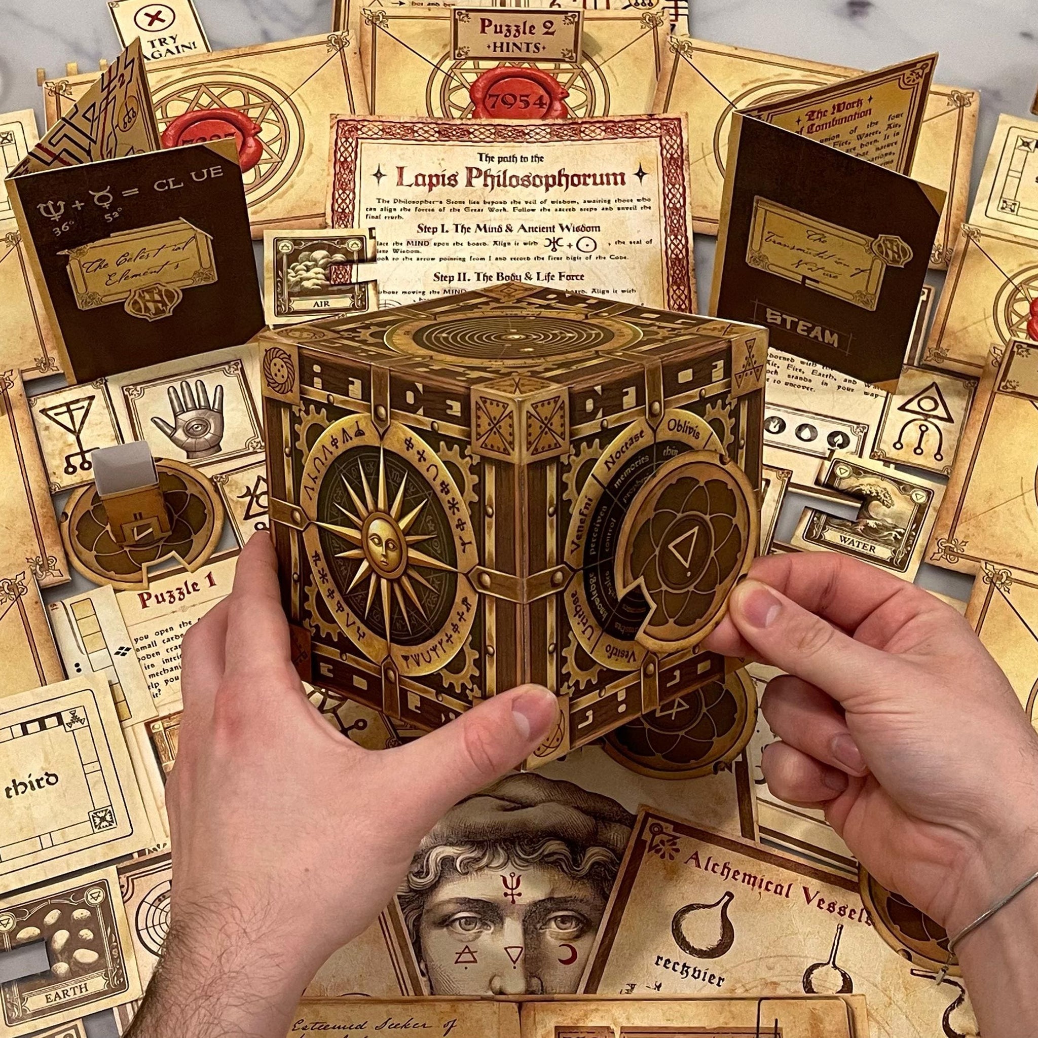 Experience the thrill of a DIY escape room with The Alchemist’s Box! This downloadable escape room lets you solve alchemy-themed puzzles and uncover hidden mysteries—all from home.