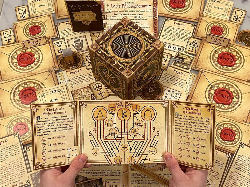 The Alchemist’s Box is a downloadable escape room where you’ll decode symbols, solve potions, and uncover secrets. Enjoy a unique escape room at home experience!