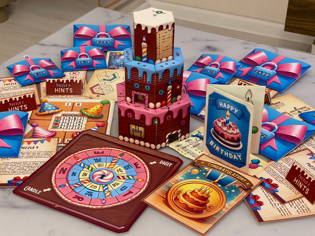 The Birthday Cake DIY Escape Room Kit is a Printable Escape Room that includes hints to the escape room puzzles for the players to use during the game.