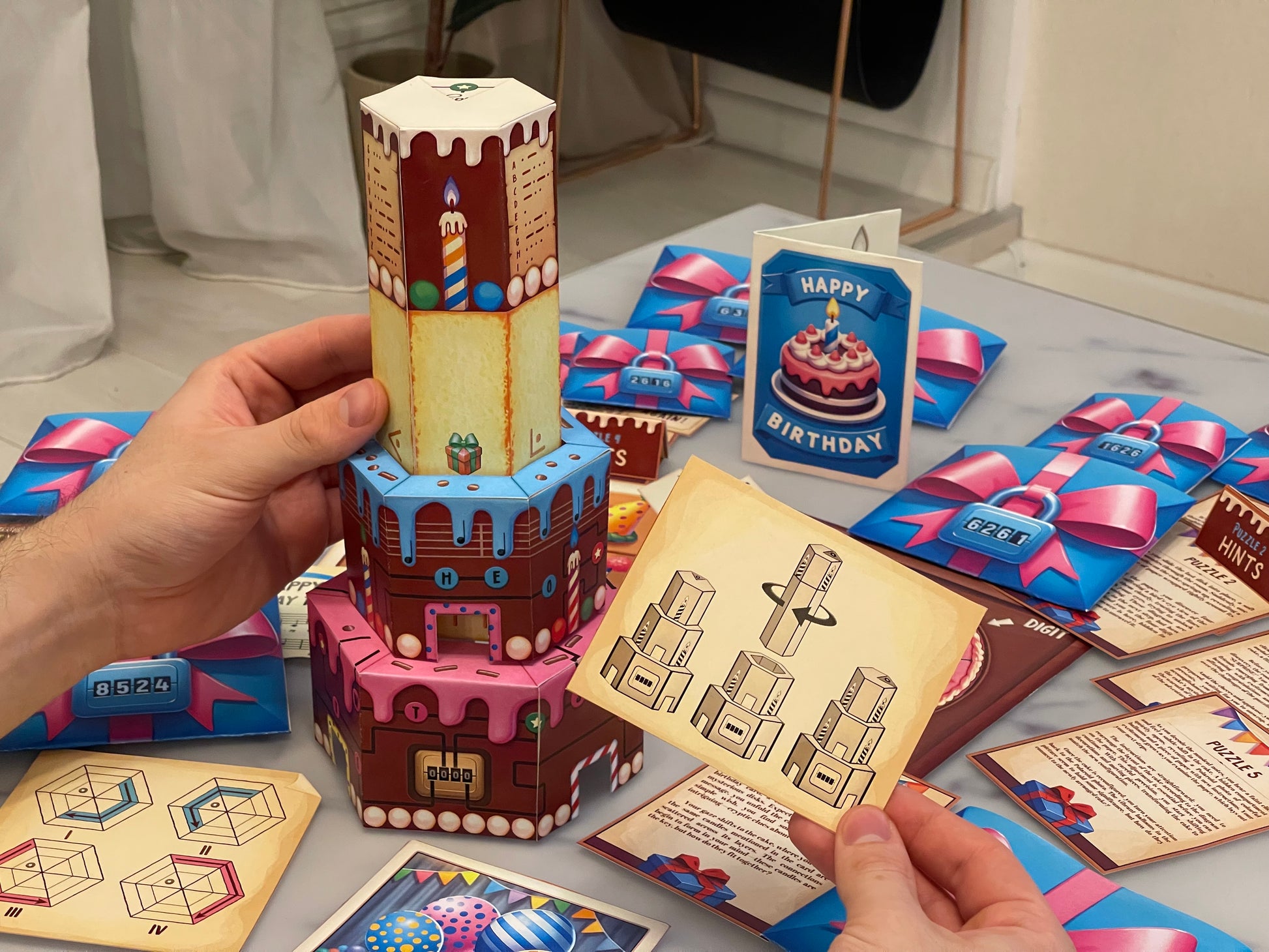 The Birthday Cake DIY Escape Room Kit is a Printable Escape Room that includes immersive Escape Room Puzzles and Clues. The 3D printable escape room elements provide hours of fun for all ages.