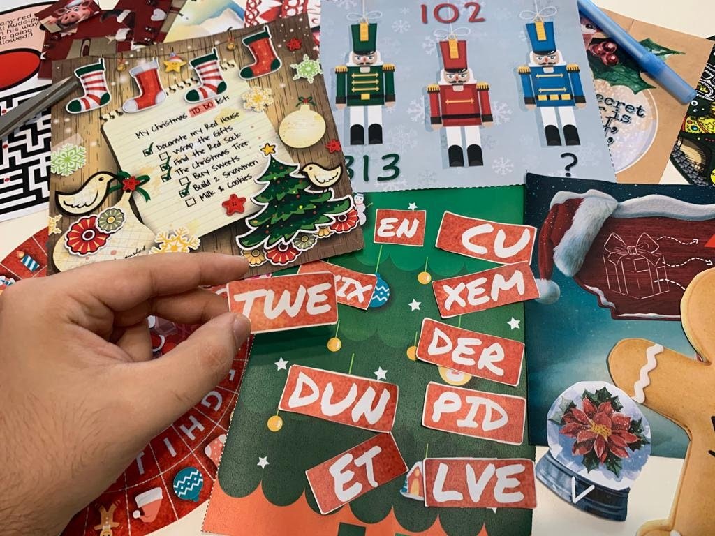 DIY Great Christmas Escape Room printable featuring epic holiday mysteries and festive puzzle challenges for family adventure.