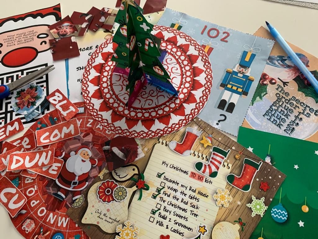 At-home escape room adventure 'The Great Christmas Escape' with printable holiday mysteries and seasonal puzzles.