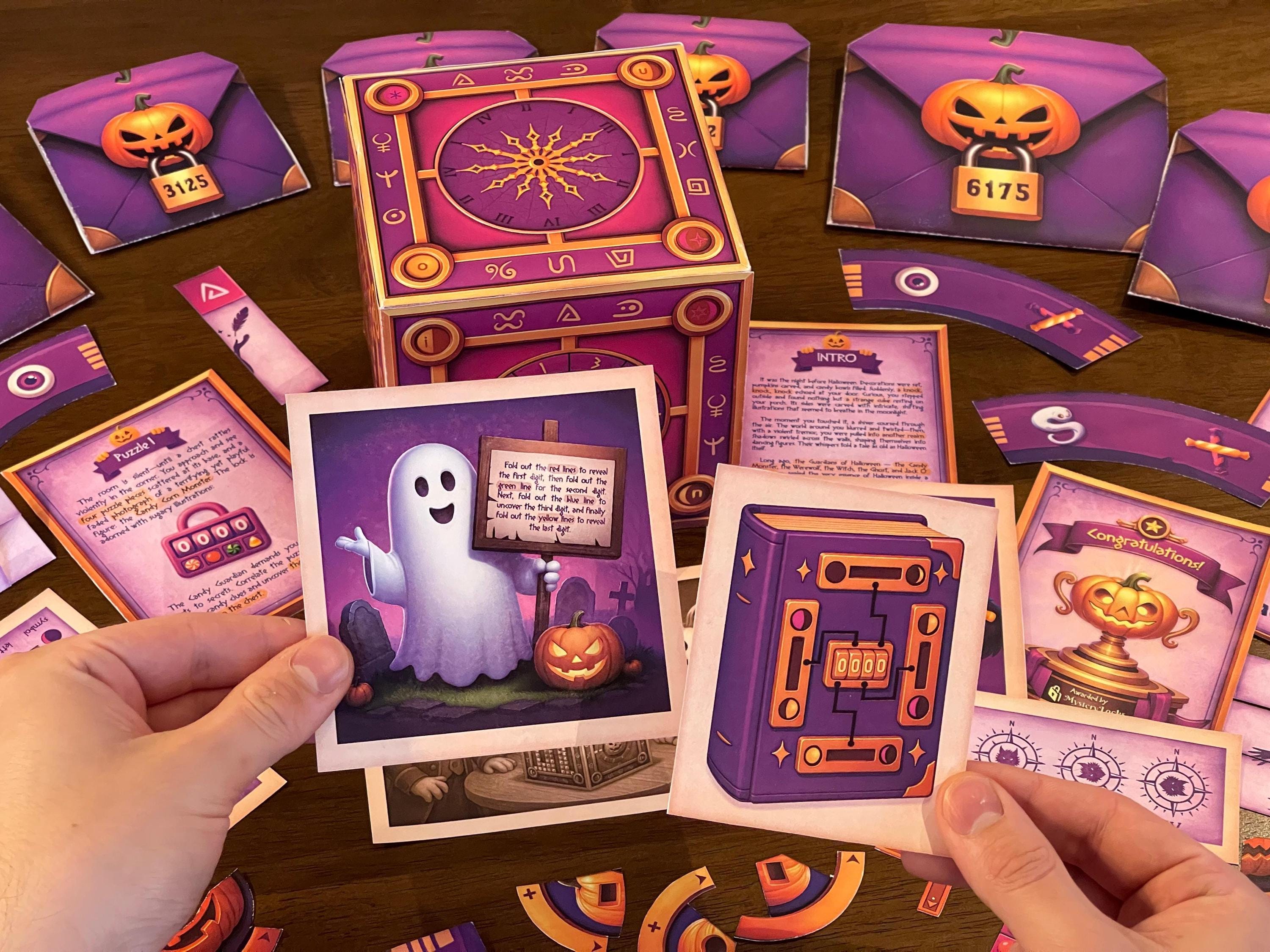 Bring Halloween magic home with The Halloween Box escape room printable. This instant download game includes puzzles, story cards, and solutions centered around a mysterious cube that holds the spirit of Halloween. Meet spooky guardians like the Witch, the Candy Monster, and Jack O’Lantern as you race to solve six challenges. Perfect for classrooms, kids, and families, this DIY kit is a fun, immersive way to celebrate Halloween with mystery and puzzles.