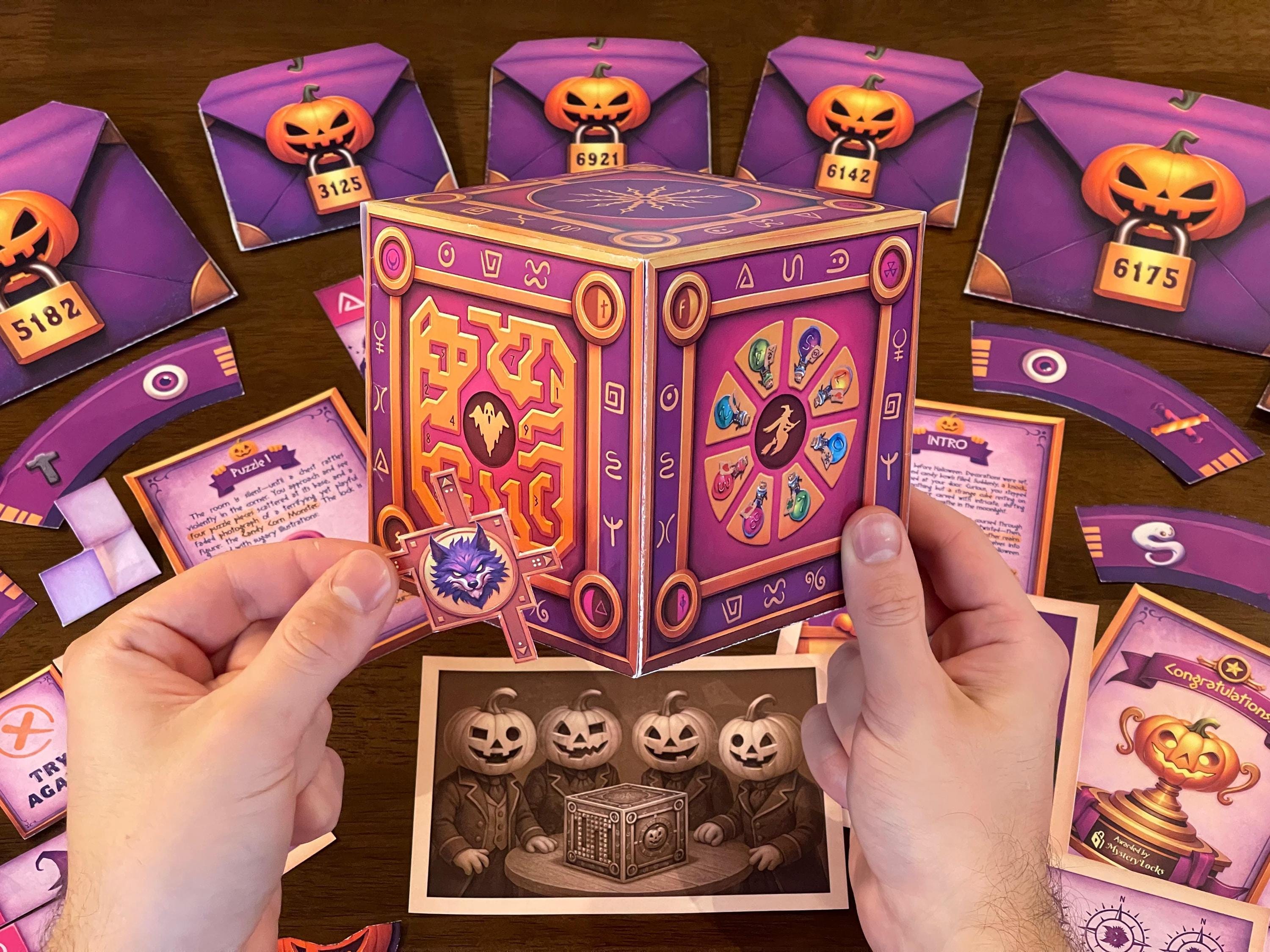 The Halloween Box escape room printable transforms your party or family gathering into a magical puzzle adventure. Inside this DIY kit are spooky story cards, puzzles, and solutions tied to the legend of a cursed cube that holds the spirit of Halloween. Solve the Werewolf’s riddle, open the Witch’s spellbook, and appease the Ghost Guardian before midnight strikes. Suitable for ages 8+, this instant download game is perfect for classrooms, kids, and families.