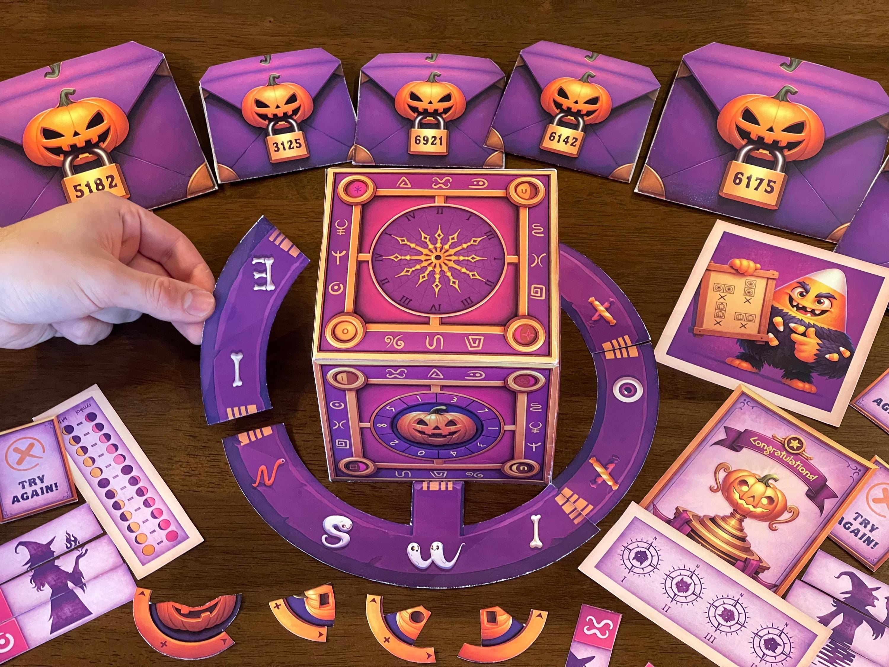 Celebrate Halloween with The Halloween Box, a printable escape room designed for kids and families. This DIY mystery adventure features six puzzles tied to an enchanted cube, with guardians like witches, ghosts, and pumpkin-headed figures guarding the secrets. Players must work together to find clues, decode symbols, and reveal the final code before midnight. An instant download, it’s ideal for parties, classrooms, and family game nights full of spooky fun.