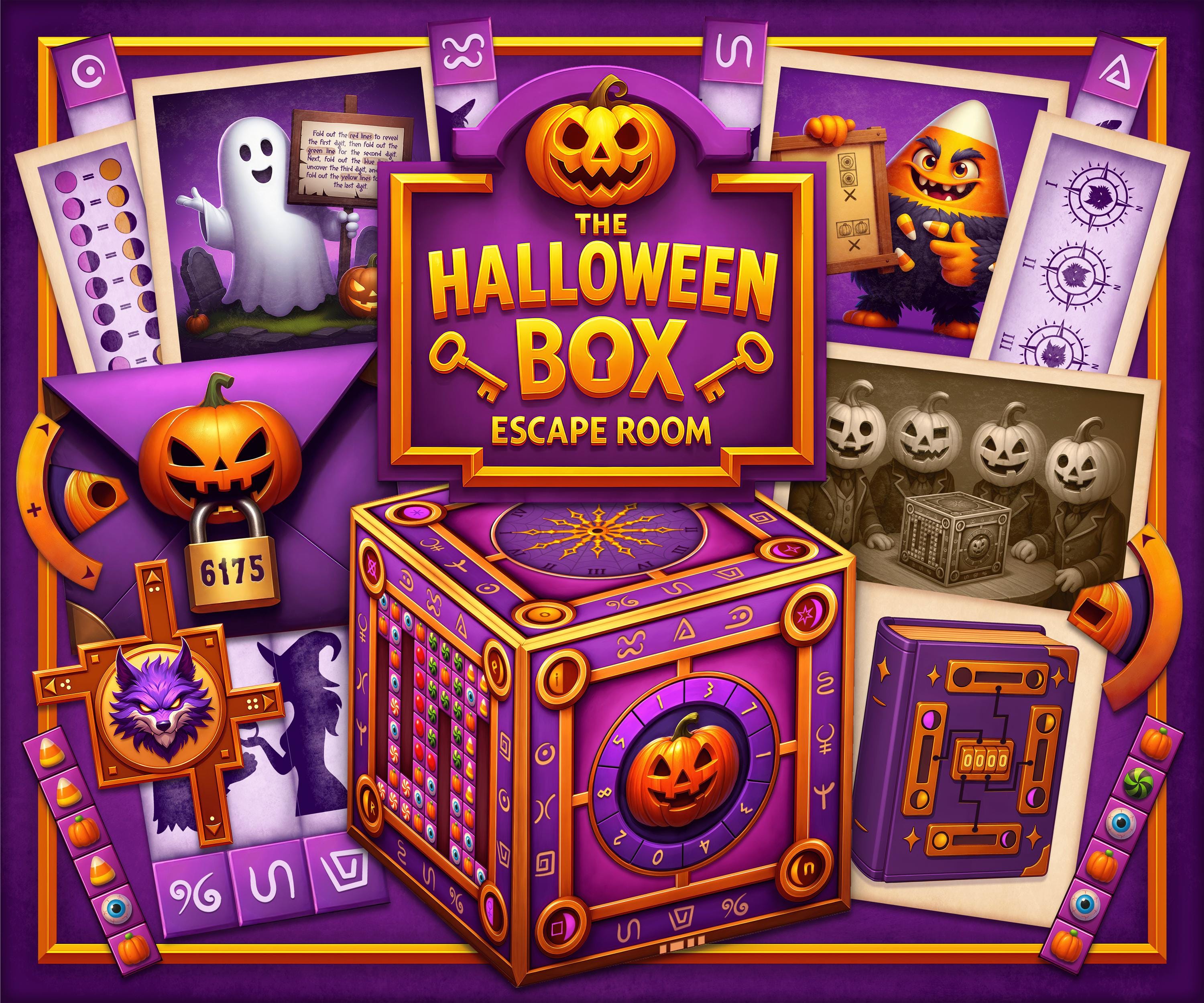 The Halloween Box is a printable escape room game for kids, teens, and families. This DIY kit includes puzzles, story cards, hints, and solutions in an immersive Halloween mystery. Players must solve six spooky challenges, collect five stone pieces, and unlock the final code before midnight to save Halloween. Perfect for parties, classrooms, or a family game night, this escape room at home brings the magic of Halloween alive.