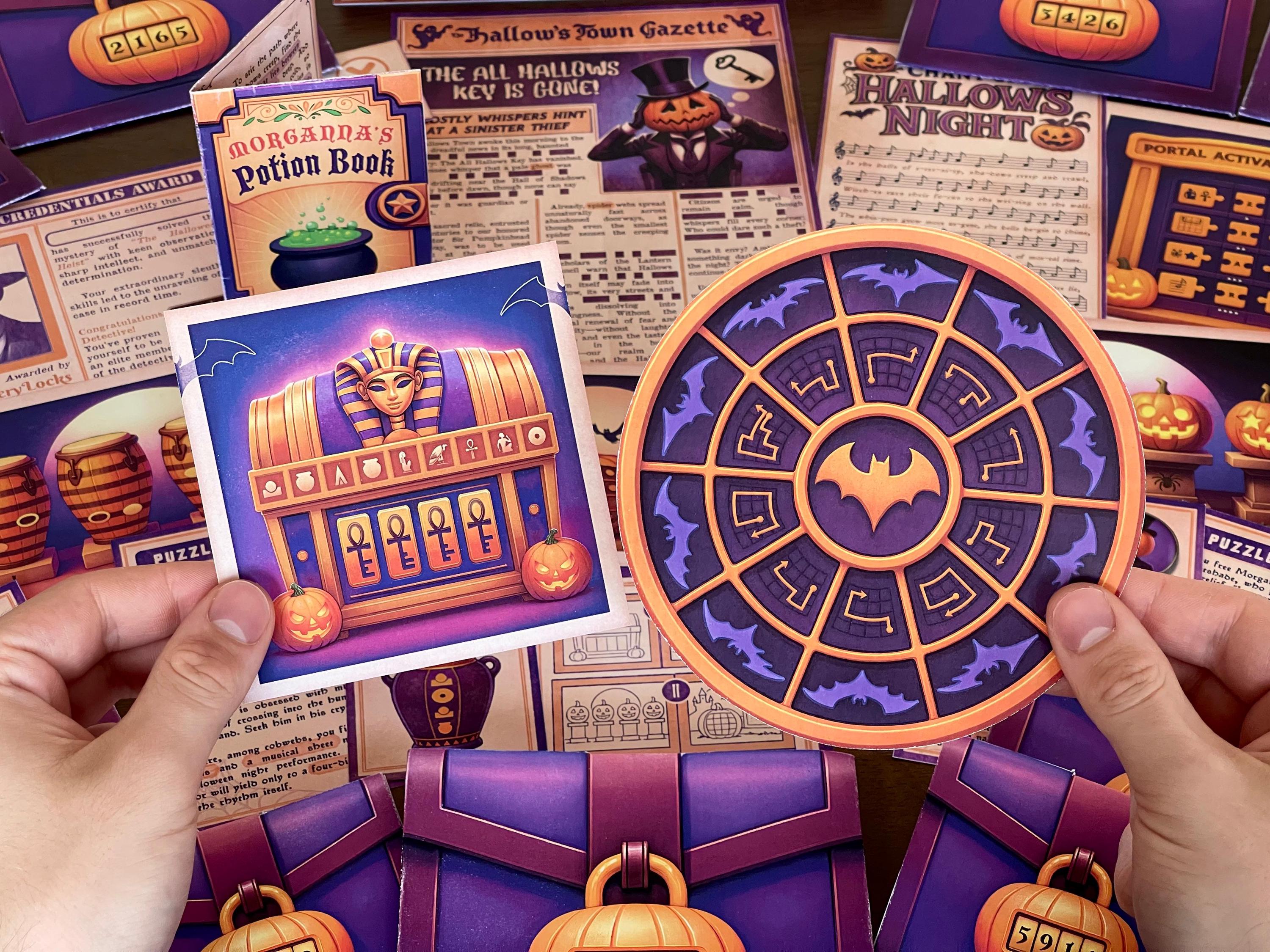 Halloween escape room setup at home. Print story cards, puzzle clues, and lock codes for an immersive spooky adventure. Great classroom activity or party game. Instant digital download, easy to host, family-friendly challenge.