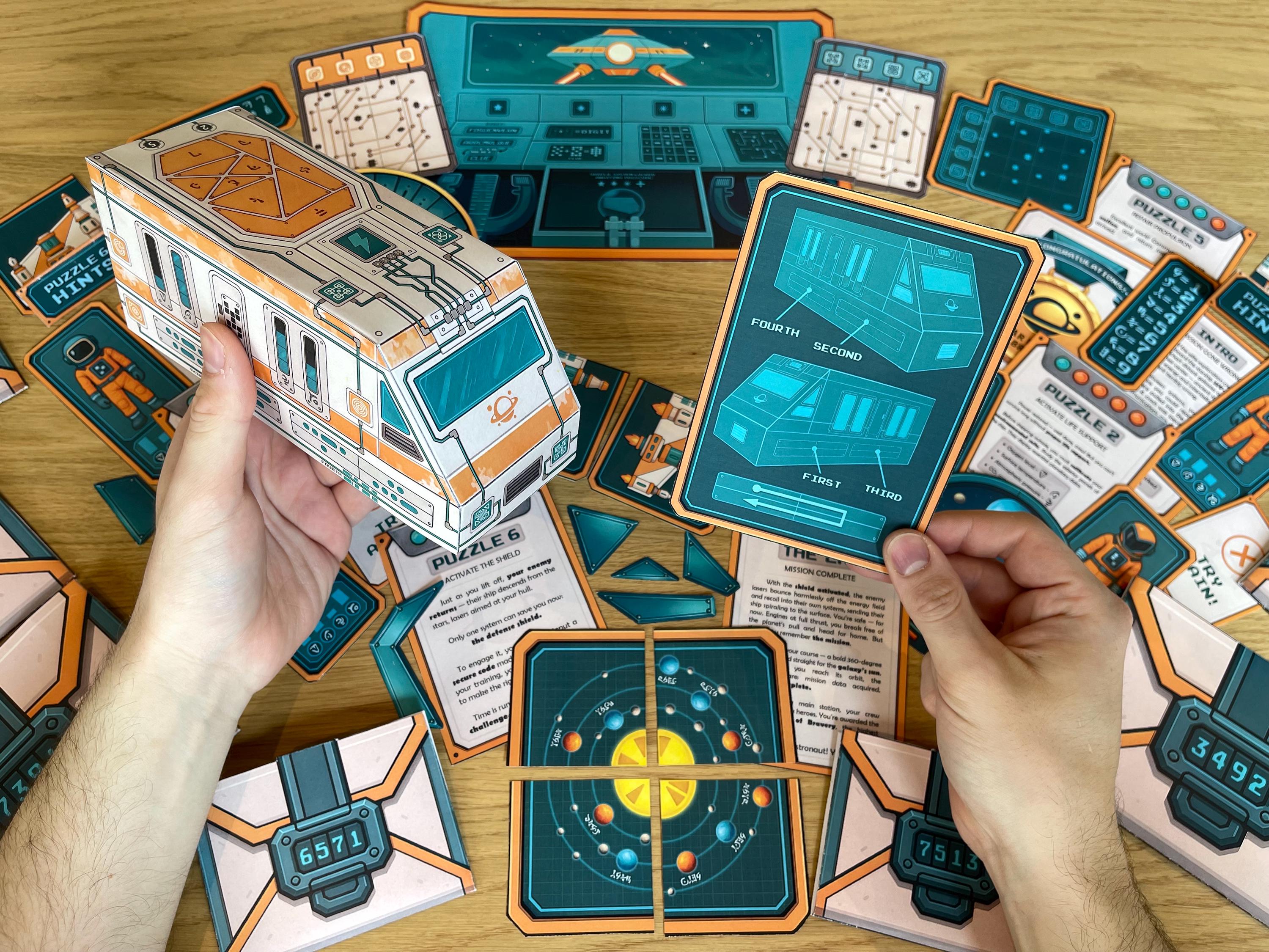 Fun STEM printable escape room adventure for ages 8 to 14 featuring a story-driven game experience with logic puzzles, Morse code, circuit cards, and planetary identification. The Lost Spaceship engages kids in educational problem-solving while they role-play as interstellar explorers on a mission to escape an unknown planet. Perfect for birthday parties and homeschooling.