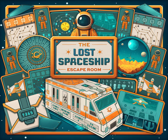 Printable 3D paper spaceship centerpiece used in The Lost Spaceship escape room game for kids and teens. A hands-on, interactive sci-fi adventure where players repair a crashed starship using clues, puzzles, and story cards. Perfect for space-themed birthday parties, classroom STEM activities, or family game night. Non-destructive and reusable escape room experience for ages 8–14.